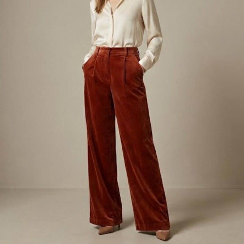 Banana Republic Velvet High-Rise Wide-Leg Pant in Rust
